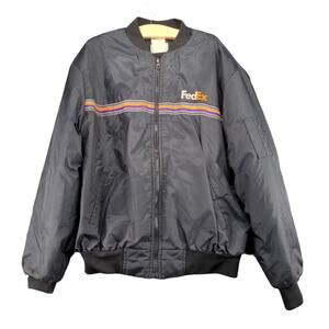 Vintage FedEx Federal Express Full Zip Coat Jacket SZ X Large Tall Black Striped
